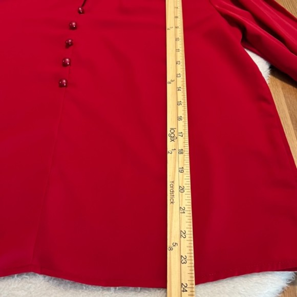 SHEIN Womens Red Bishop Sleeve Button Mock Neck LS Top Balloon Sleeve Size Large - Picture 7 of 11